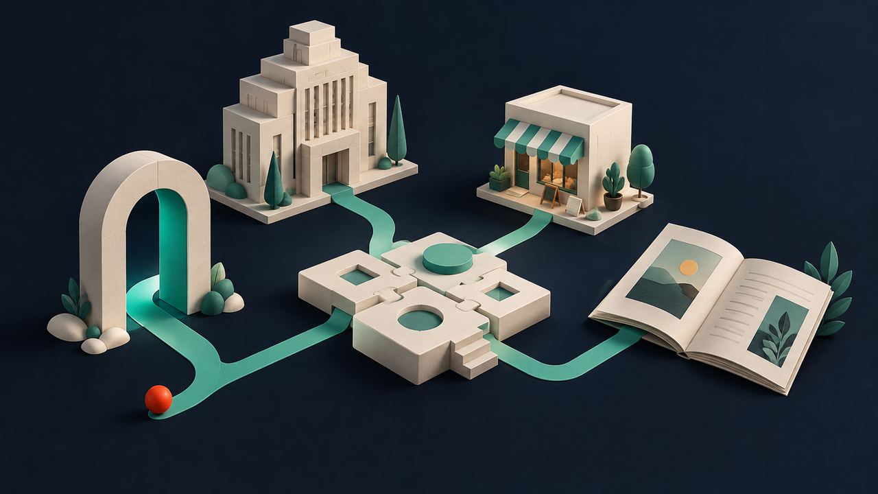 Ilustración de cinco estructuras diferentes para distintos propósitos de una página web.