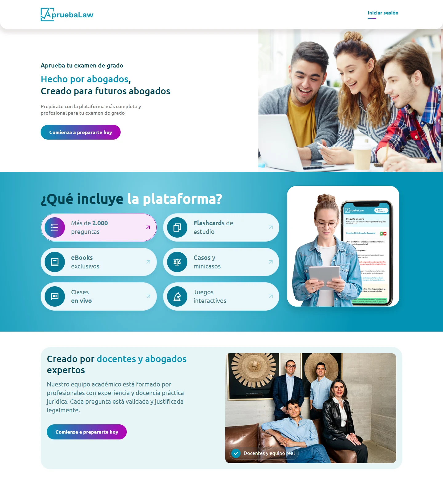Captura del sitio web de ApruebaLaw