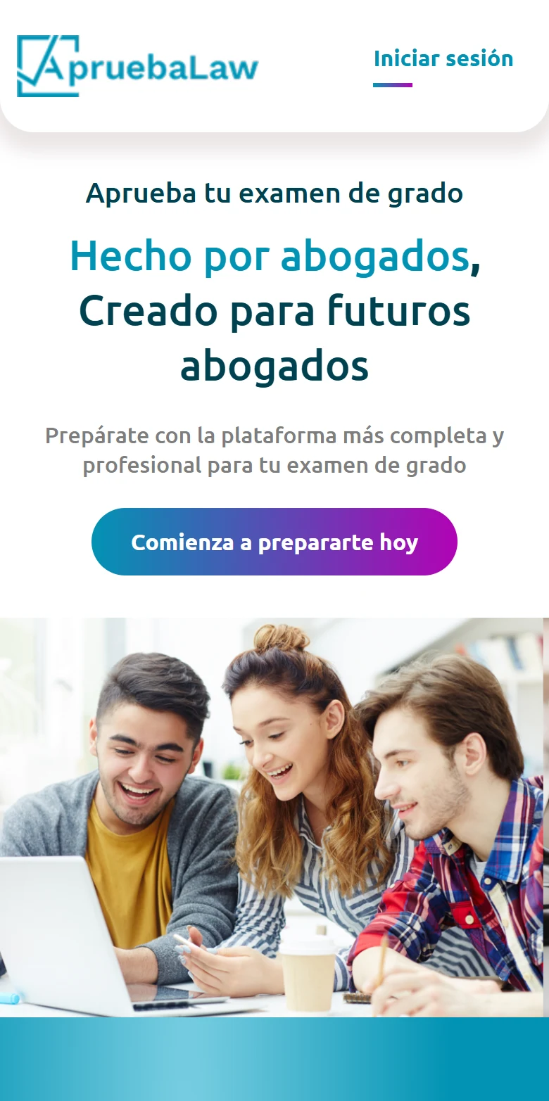 ApruebaLaw, móvil: Cabecera y propuesta principal, llamada al registro e imagen del inicio.