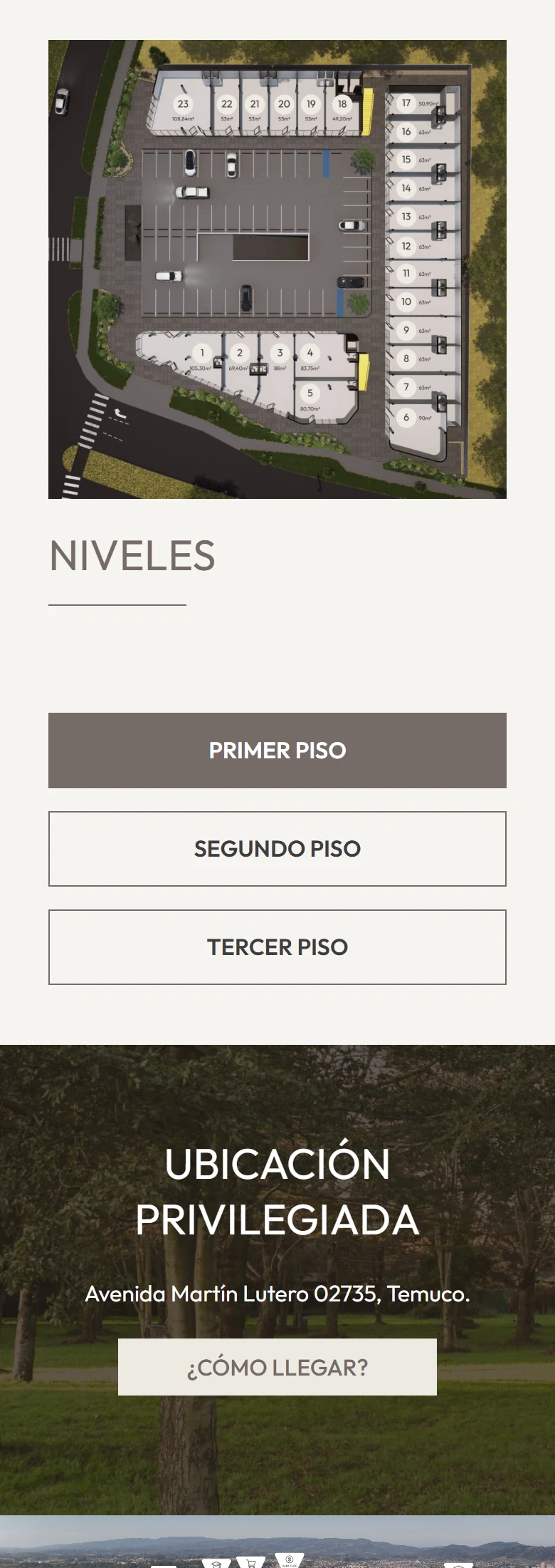 Boulevard Las Rocas, móvil: Primer piso, controles para cambiar de nivel, dirección y acceso a indicaciones.