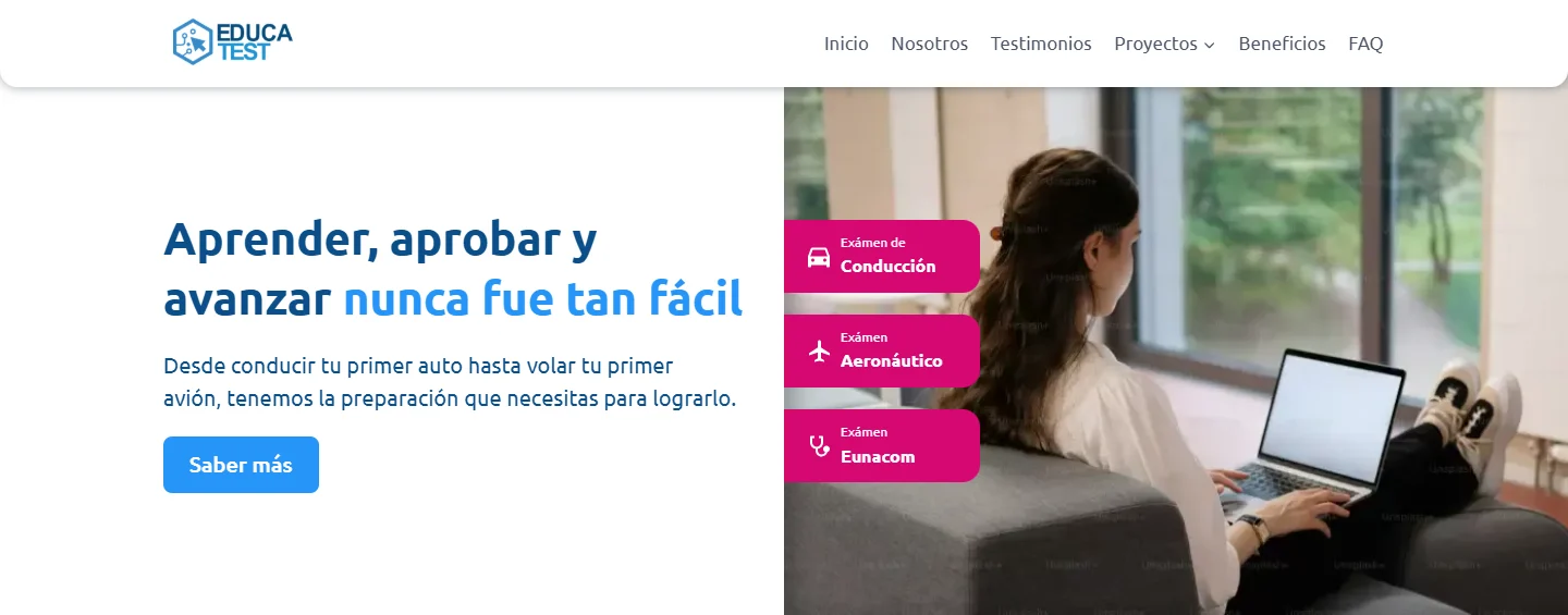 Captura del sitio web de Educatest