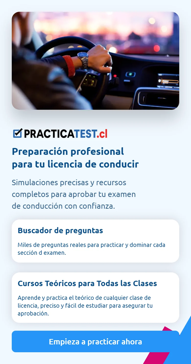 Educatest, Inicio completo en móvil: preparación de conducción. Fragmento 5 de 12.