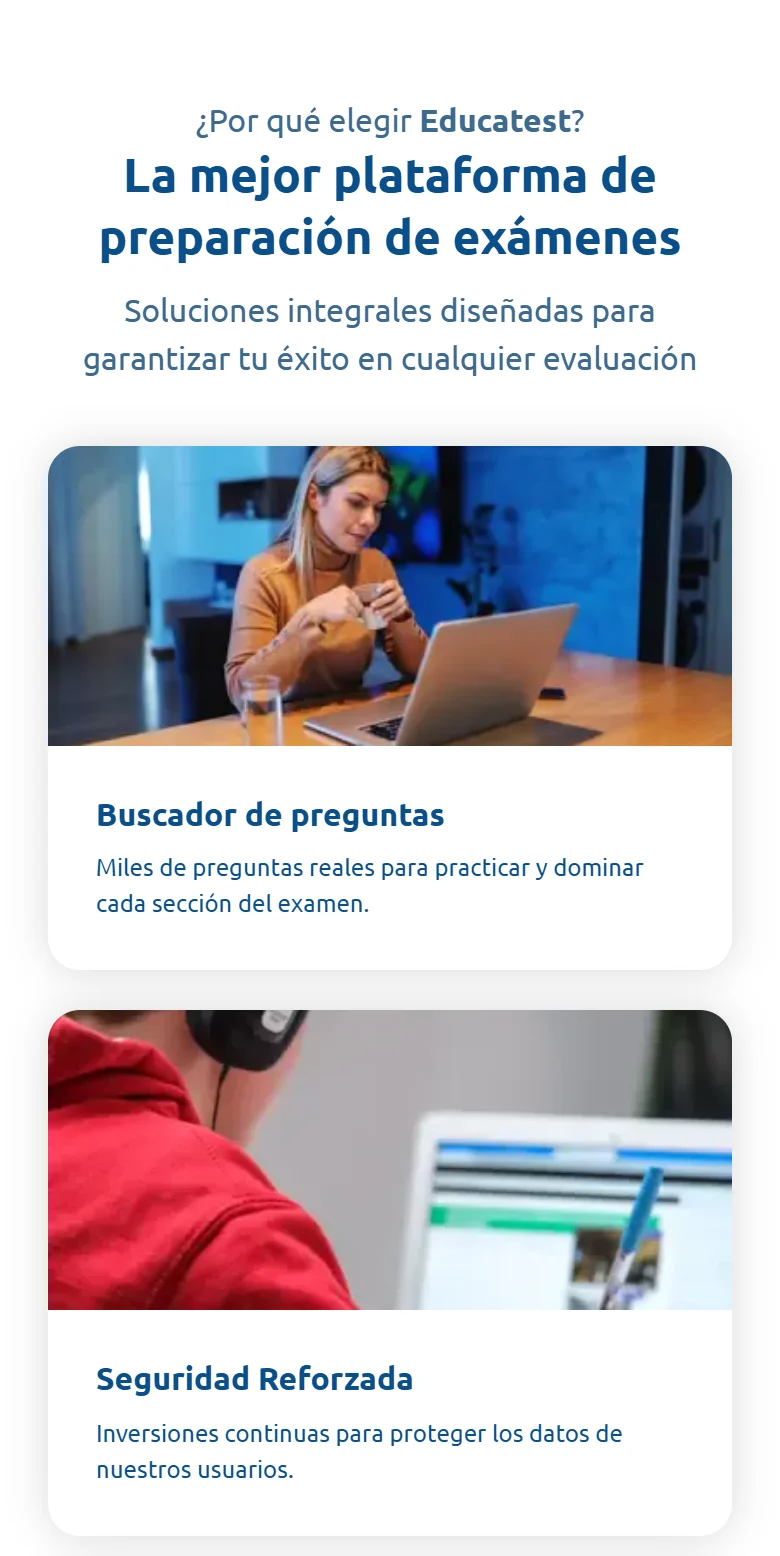 Educatest, Inicio completo en móvil: inicio de beneficios: buscador y seguridad. Fragmento 8 de 12.
