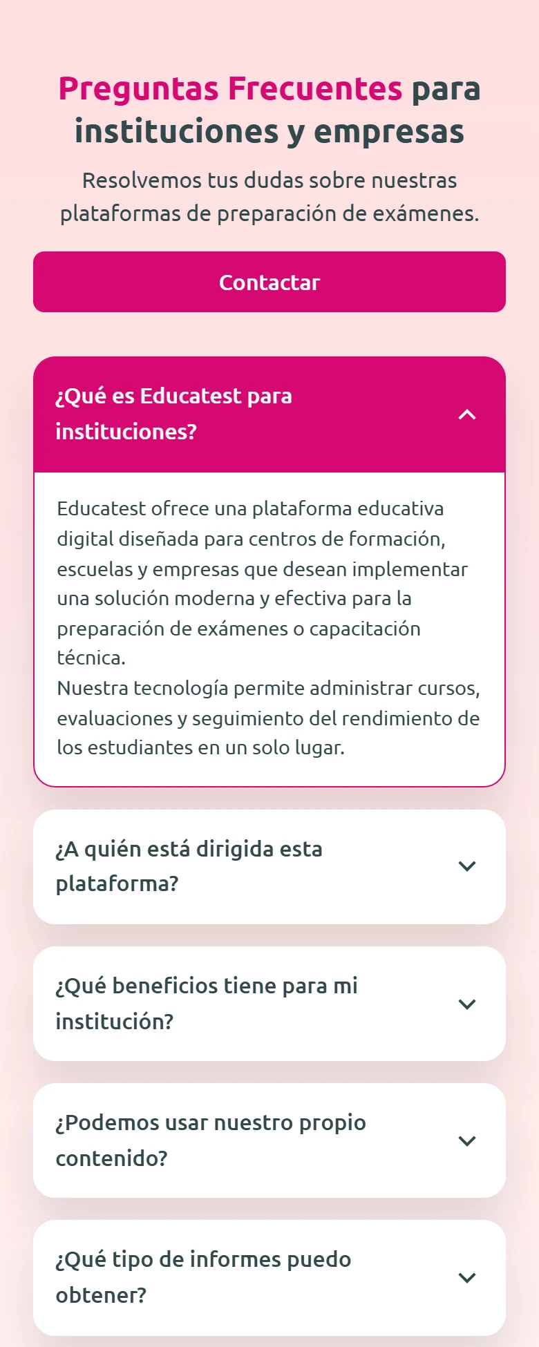 Educatest, Inicio completo en móvil: introducción de preguntas frecuentes y primeras preguntas. Fragmento 10 de 12.