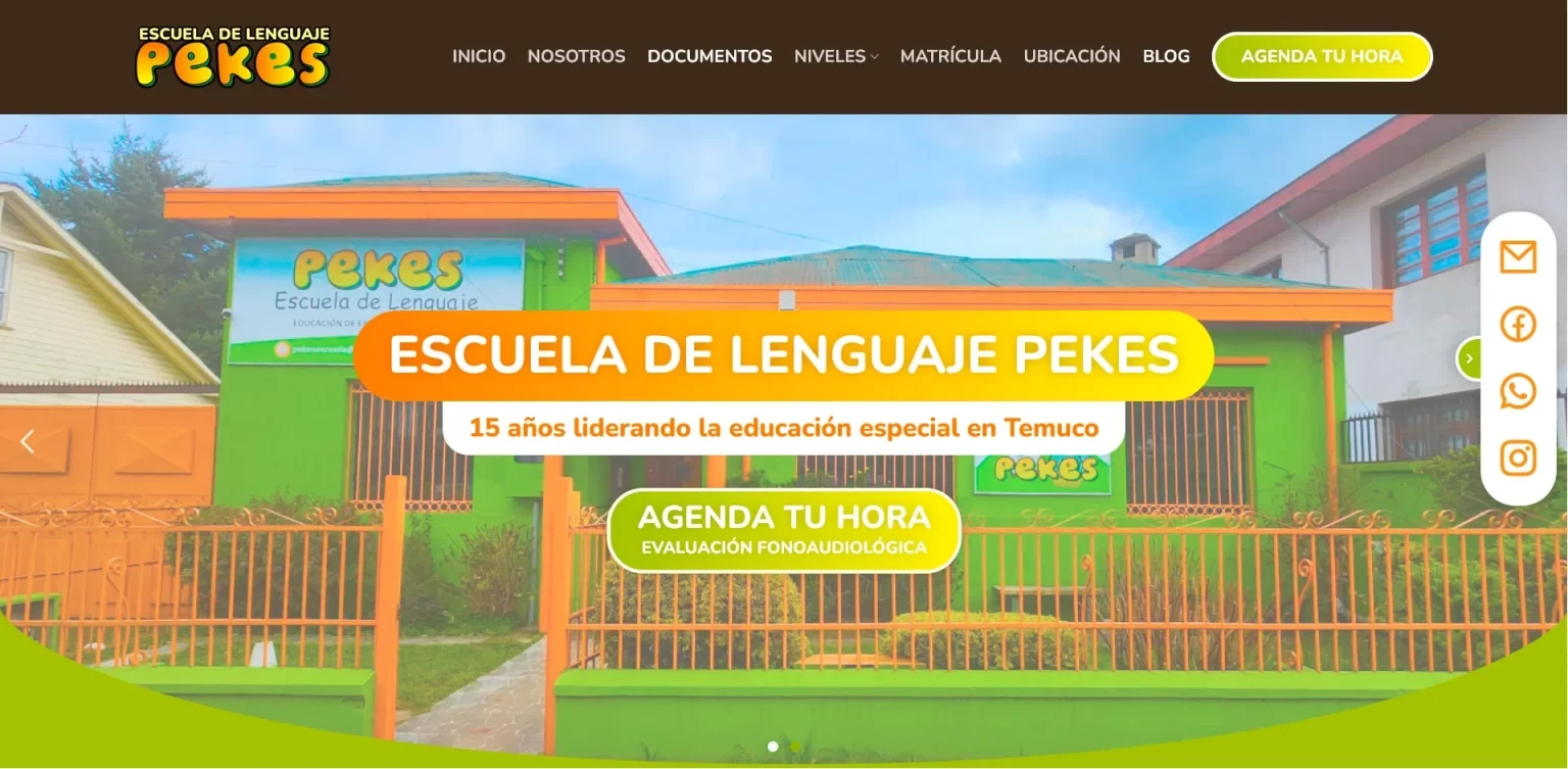 Captura del sitio web de Escuela Pekes de Temuco