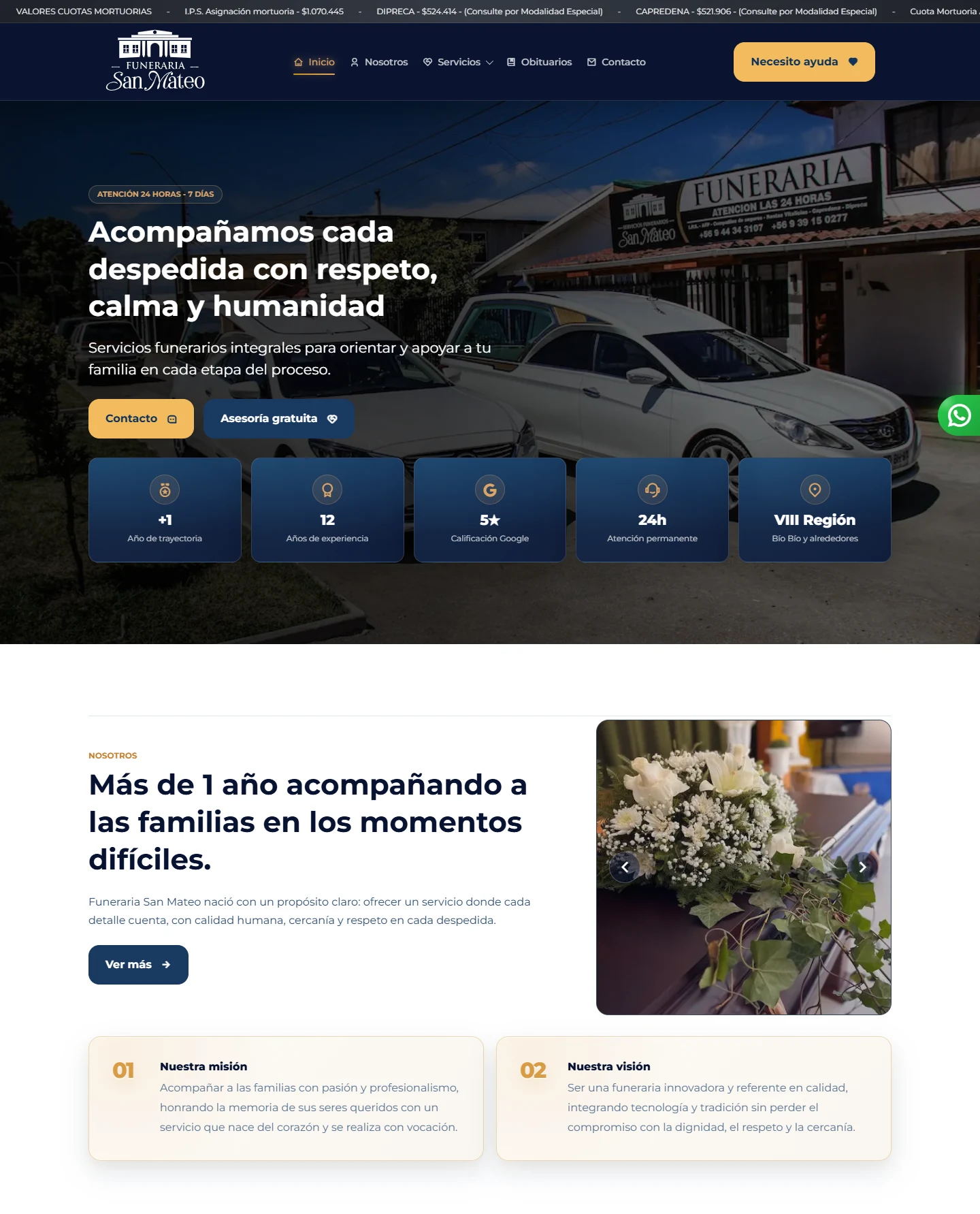 Captura del sitio web de Funeraria San Mateo