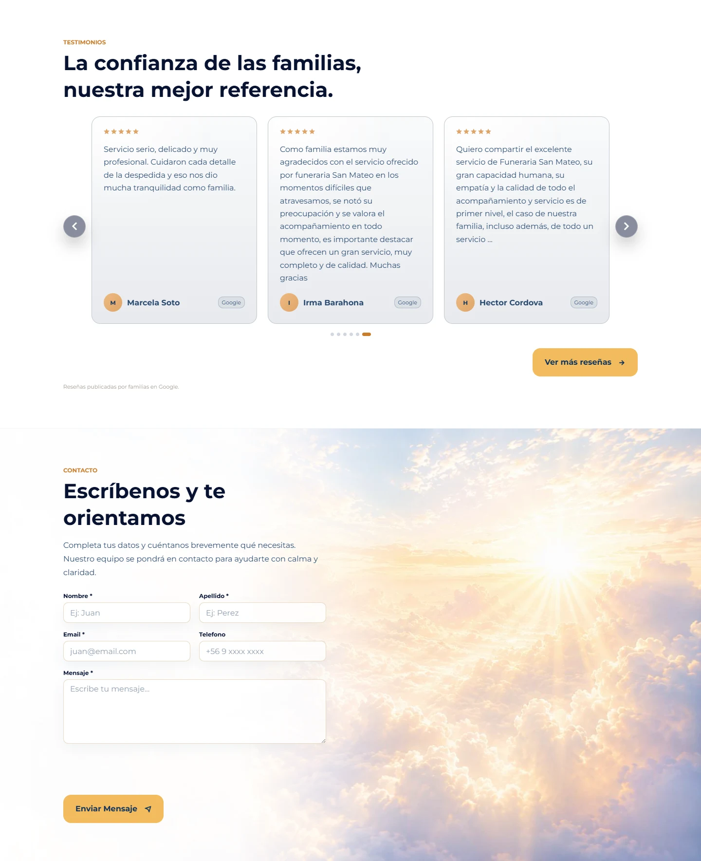 Captura del sitio web de Funeraria San Mateo