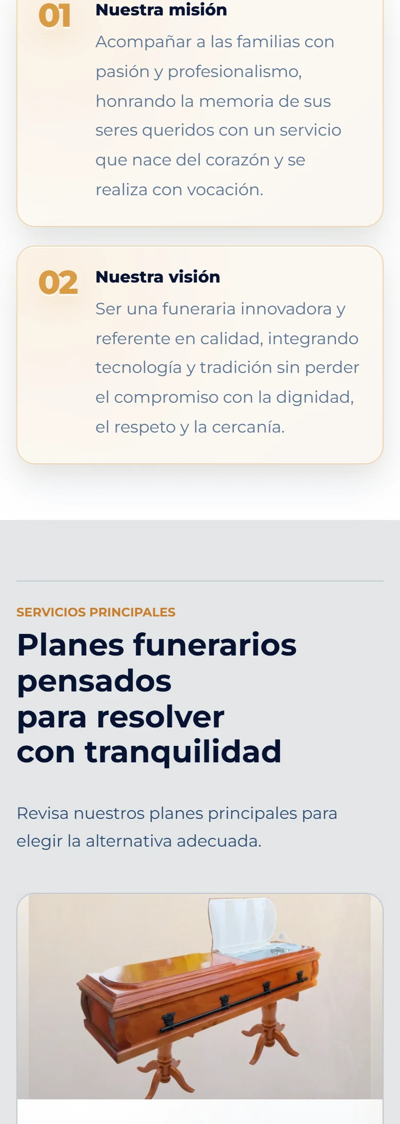 Funeraria San Mateo: inicio completo con ubicación cartográfica real, vista móvil, fragmento 3.