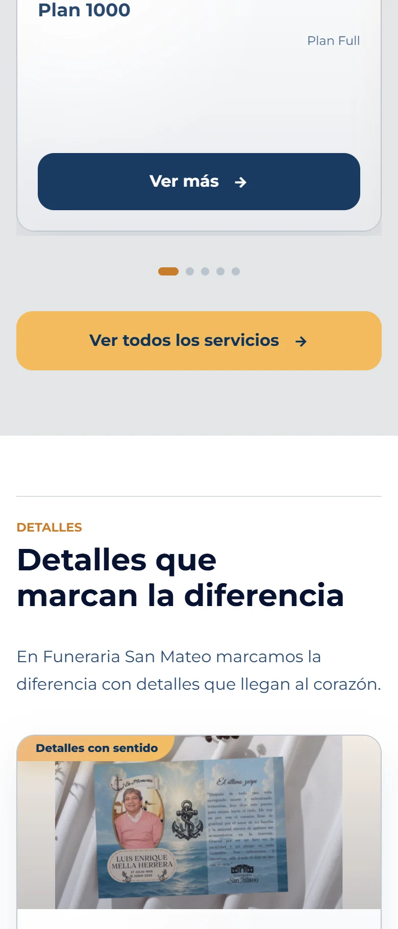 Funeraria San Mateo: inicio completo con ubicación cartográfica real, vista móvil, fragmento 4.
