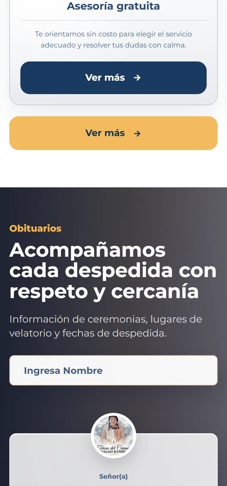Funeraria San Mateo: inicio completo con ubicación cartográfica real, vista móvil, fragmento 6.