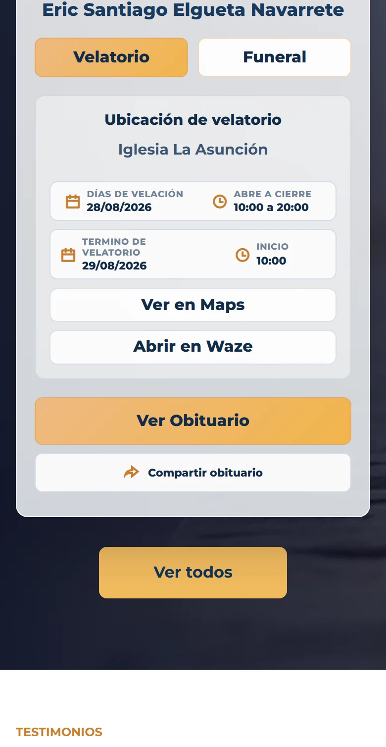 Funeraria San Mateo: inicio completo con ubicación cartográfica real, vista móvil, fragmento 9.