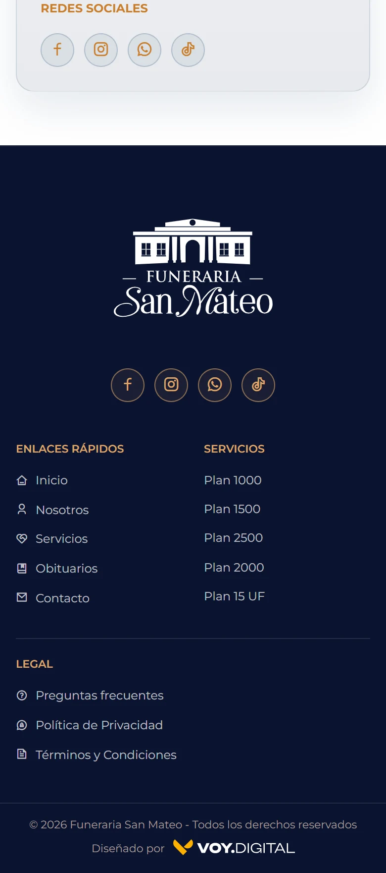 Funeraria San Mateo: inicio completo con ubicación cartográfica real, vista móvil, fragmento 13.