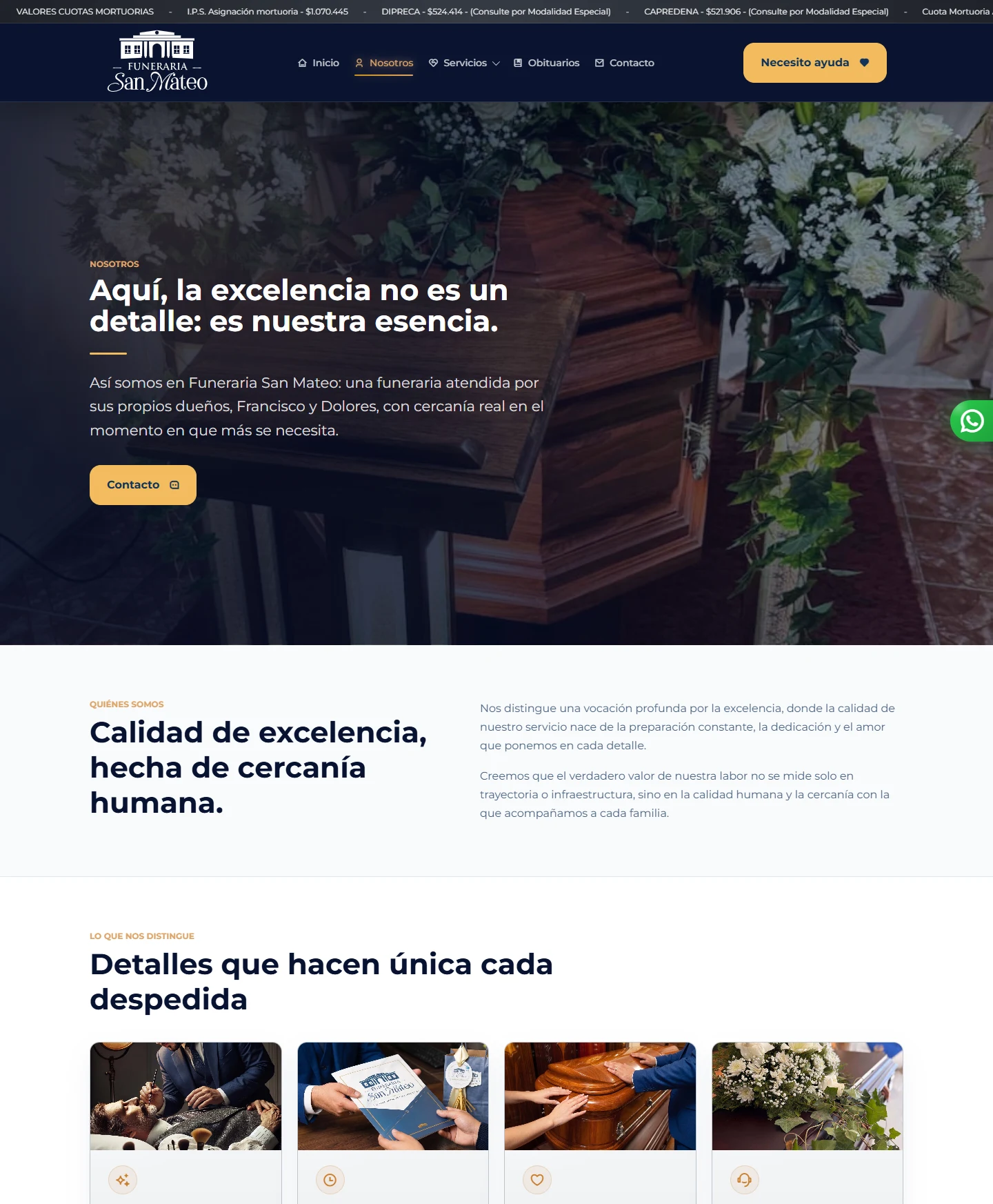 Funeraria San Mateo: Nosotros — página completa, vista de escritorio, fragmento 1.