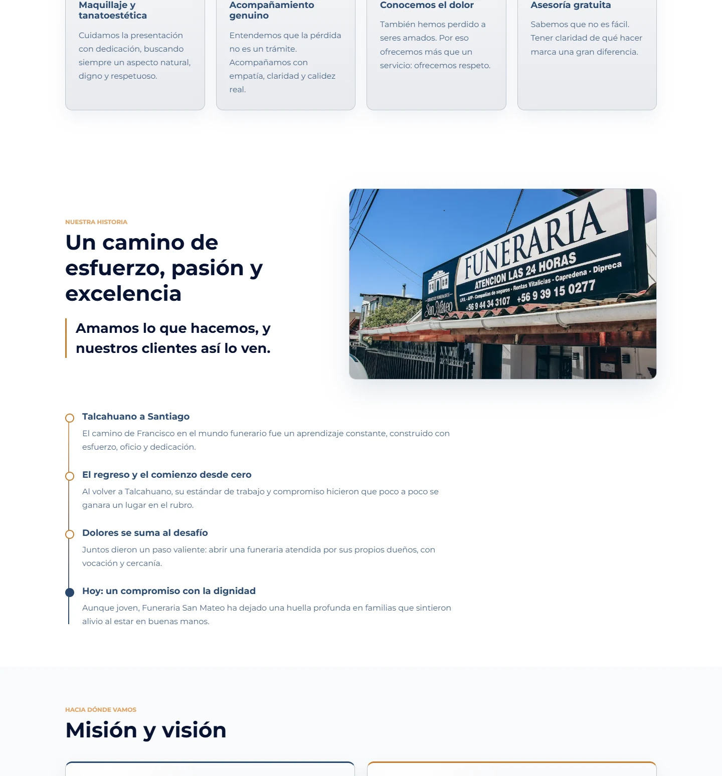 Funeraria San Mateo: Nosotros — página completa, vista de escritorio, fragmento 2.