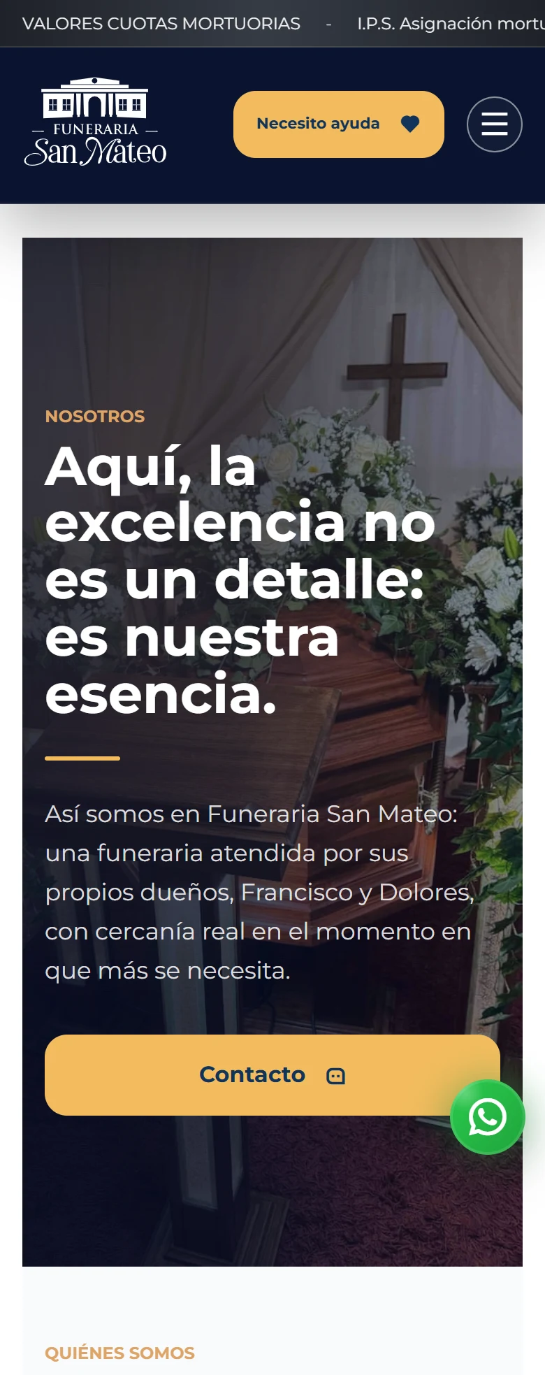 Funeraria San Mateo: Nosotros — página completa, vista móvil, fragmento 1.