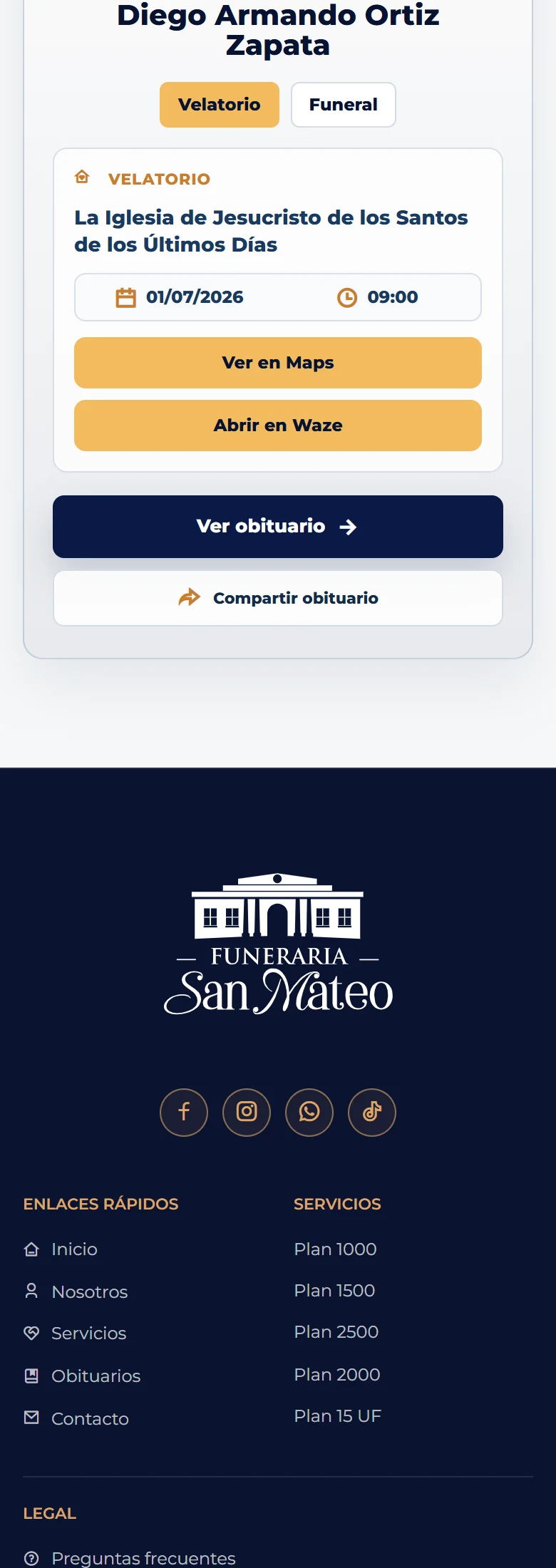 Funeraria San Mateo: Obituarios — listado completo, vista móvil, fragmento 15.