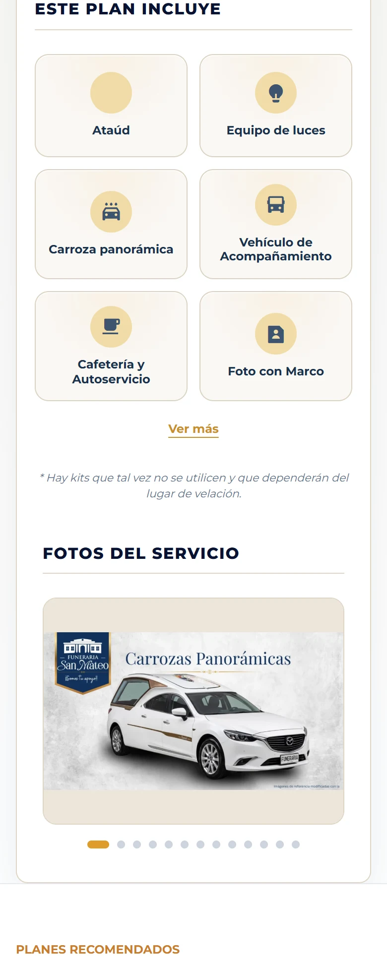 Funeraria San Mateo: Plan 1000 — ficha completa, vista móvil, fragmento 2.