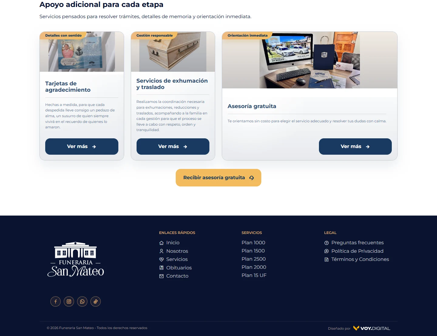 Funeraria San Mateo: Servicios — página completa, vista de escritorio, fragmento 2.