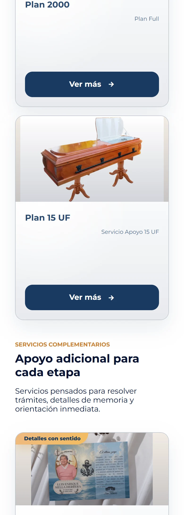 Funeraria San Mateo: Servicios — página completa, vista móvil, fragmento 4.