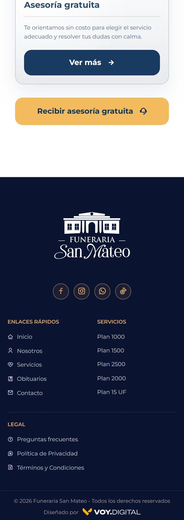 Funeraria San Mateo: Servicios — página completa, vista móvil, fragmento 6.