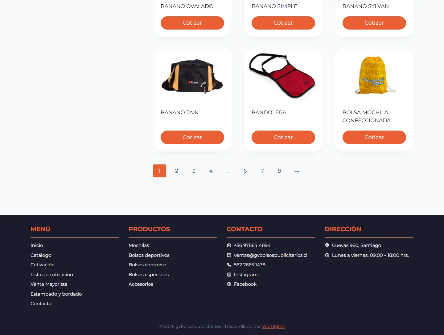 GV Bolsos Publicitarios: catálogo — primera página completa, escritorio, tramo 2 de 2.