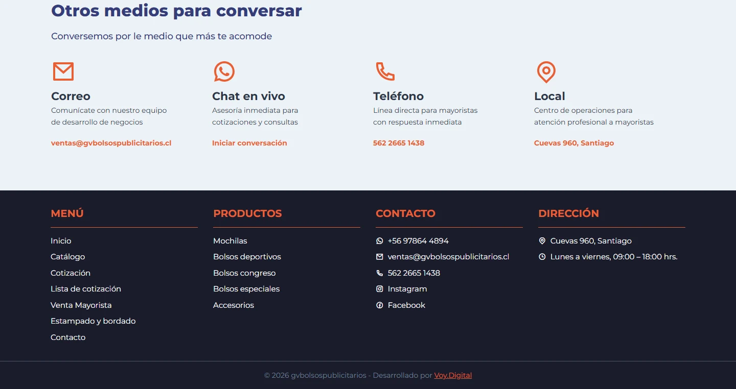 GV Bolsos Publicitarios: contacto — página completa, escritorio, tramo 2 de 2.