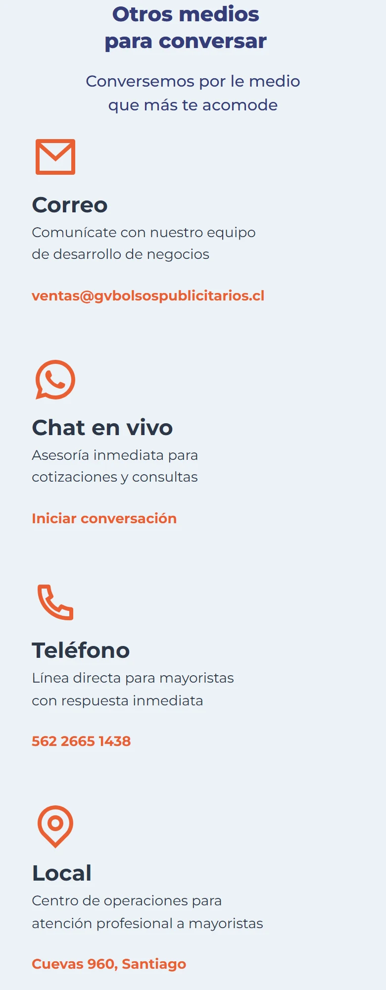 GV Bolsos Publicitarios: contacto — página completa, móvil, tramo 3 de 5.