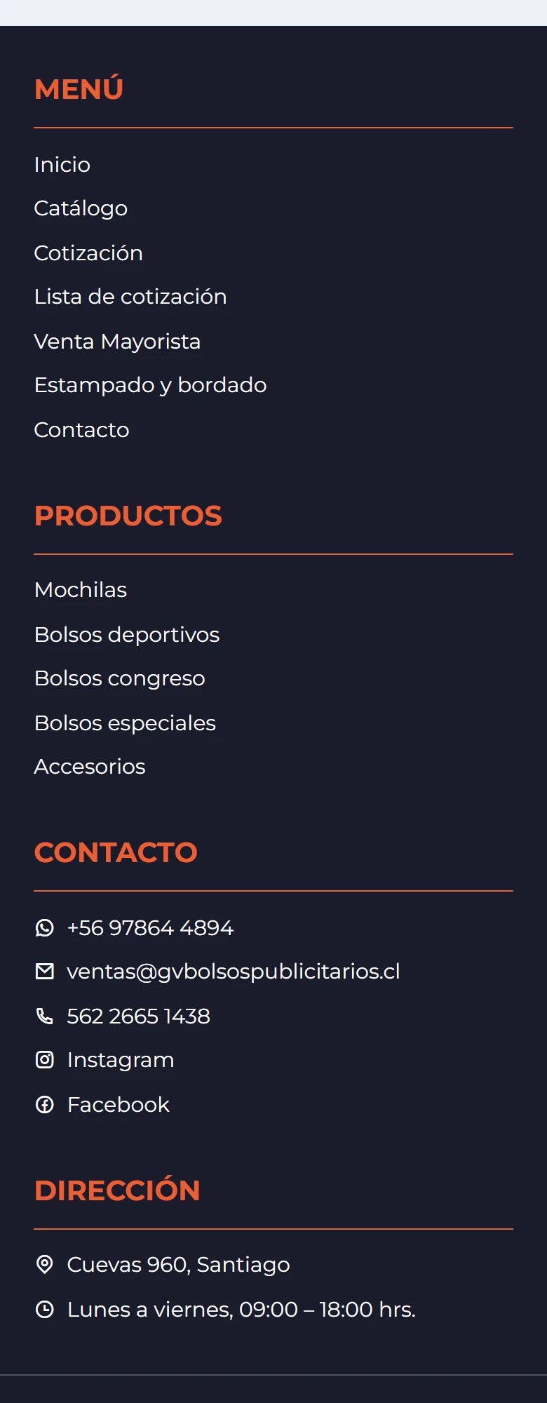 GV Bolsos Publicitarios: contacto — página completa, móvil, tramo 4 de 5.