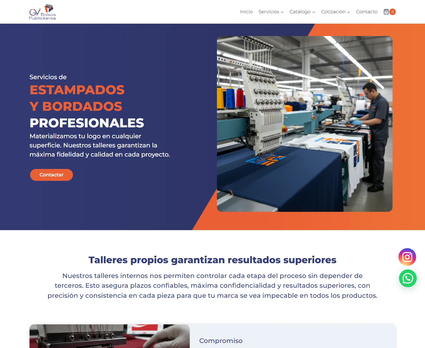 GV Bolsos Publicitarios: estampado y bordado — página completa, escritorio, tramo 1 de 3.