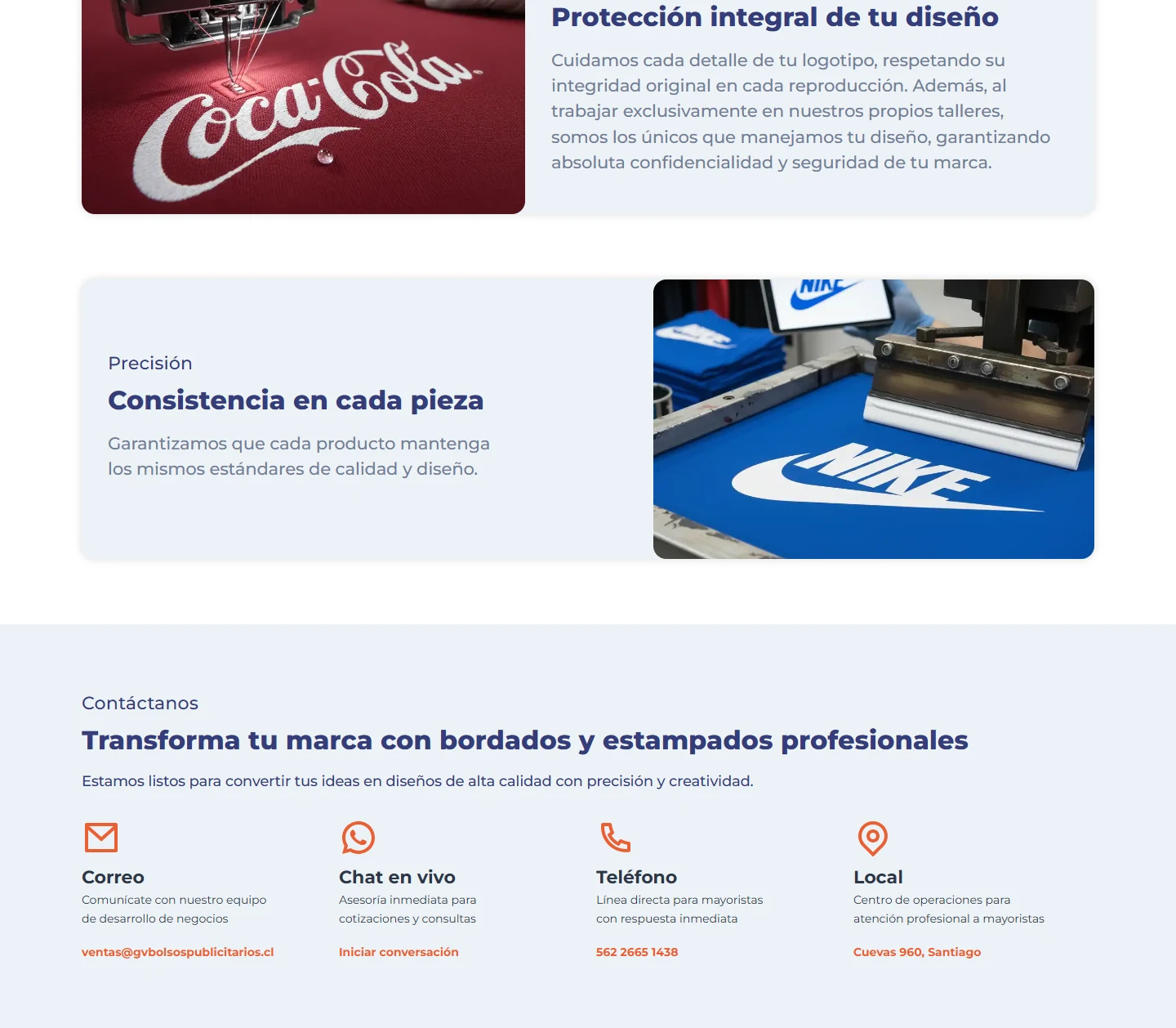 GV Bolsos Publicitarios: estampado y bordado — página completa, escritorio, tramo 2 de 3.