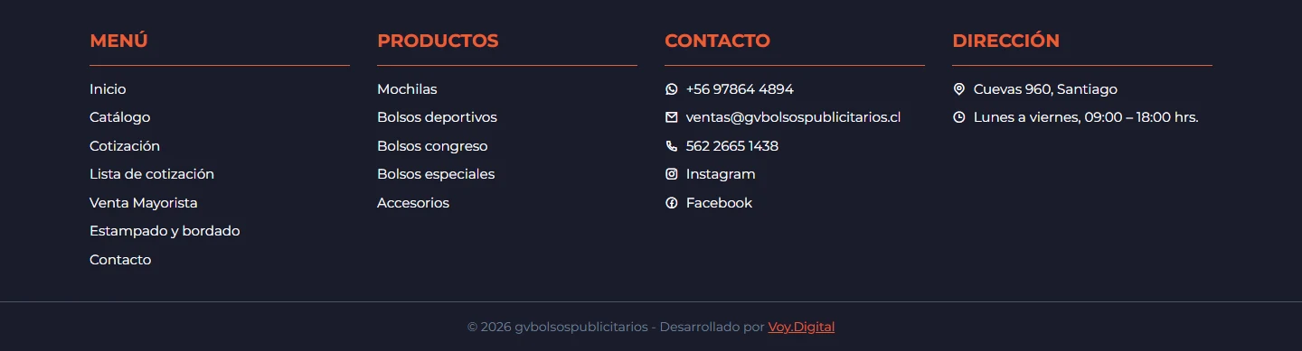 GV Bolsos Publicitarios: estampado y bordado — página completa, escritorio, tramo 3 de 3.