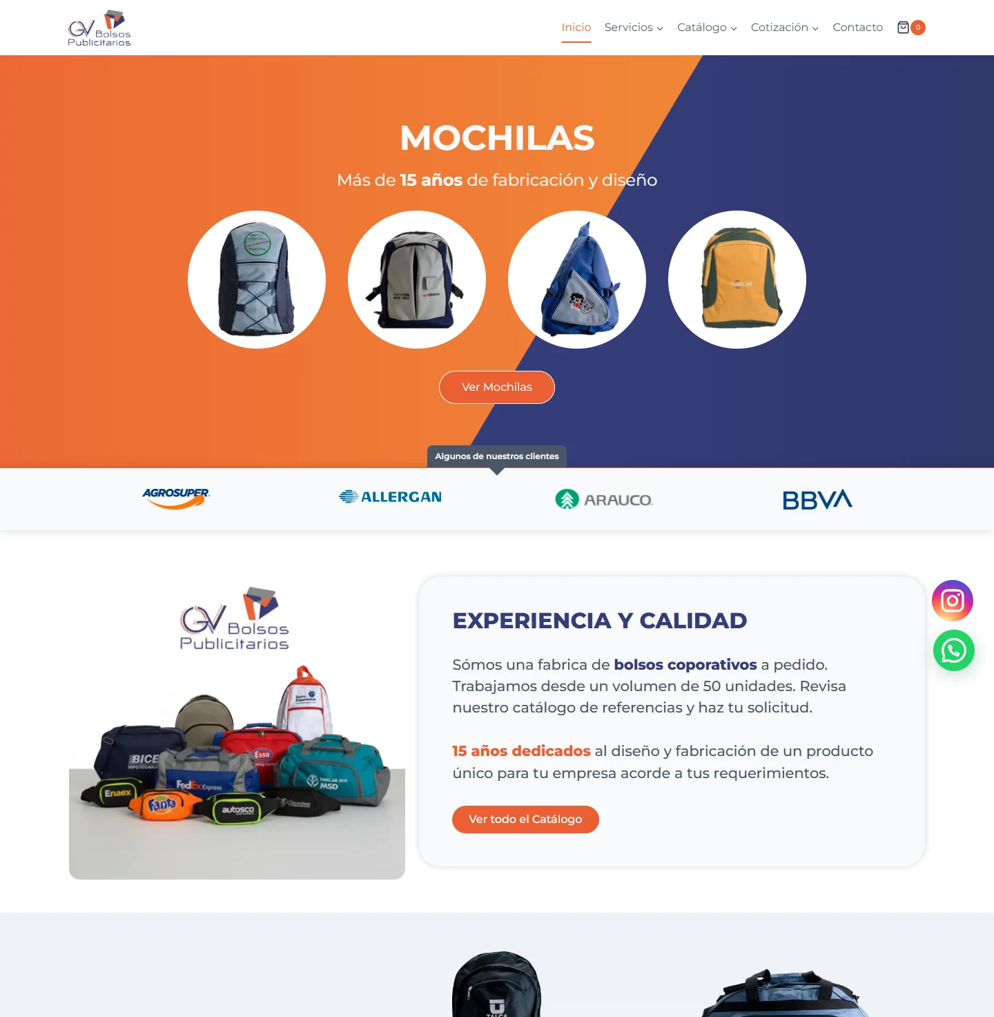Captura del sitio web de GV Bolsos Publicitarios
