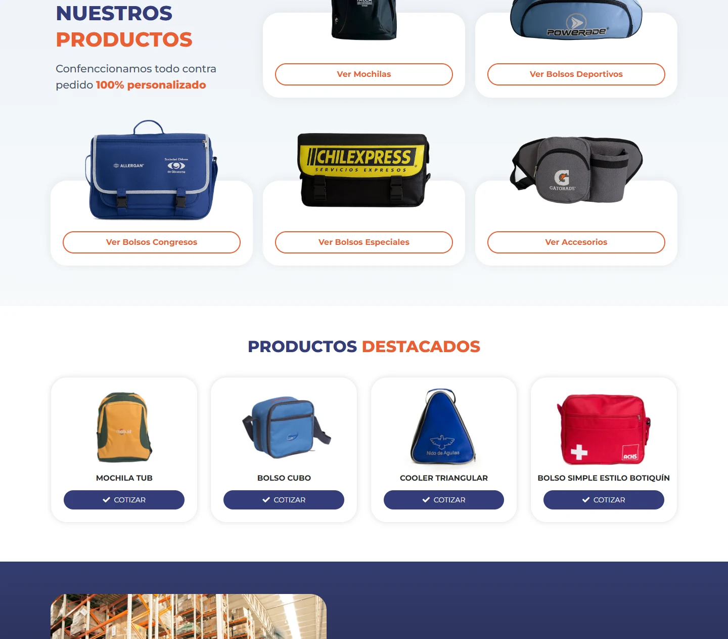 Captura del sitio web de GV Bolsos Publicitarios