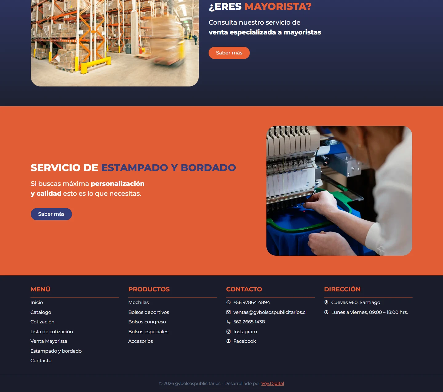 Captura del sitio web de GV Bolsos Publicitarios
