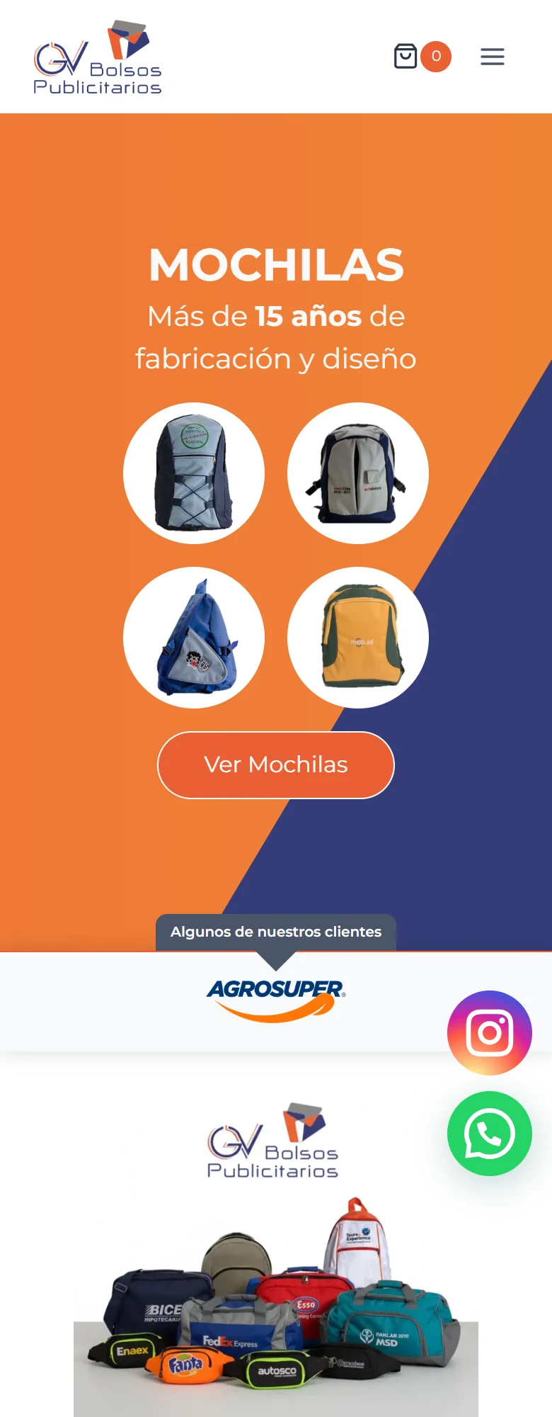 GV Bolsos Publicitarios: inicio — página completa, móvil, tramo 1 de 9.