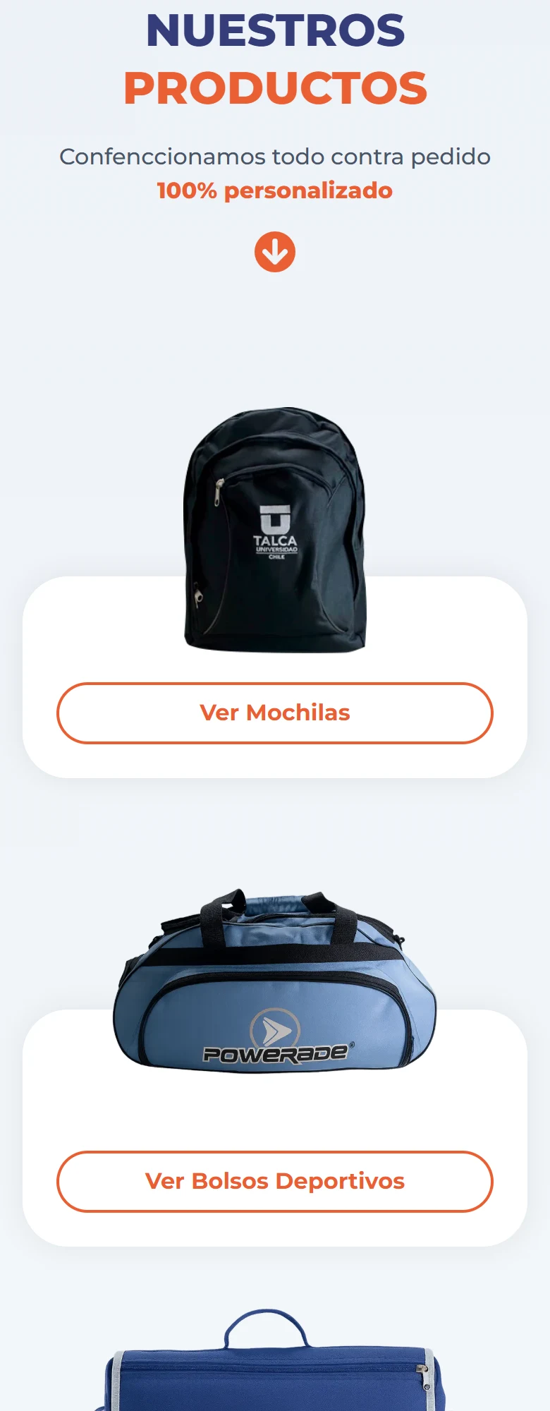 GV Bolsos Publicitarios: inicio — página completa, móvil, tramo 3 de 9.