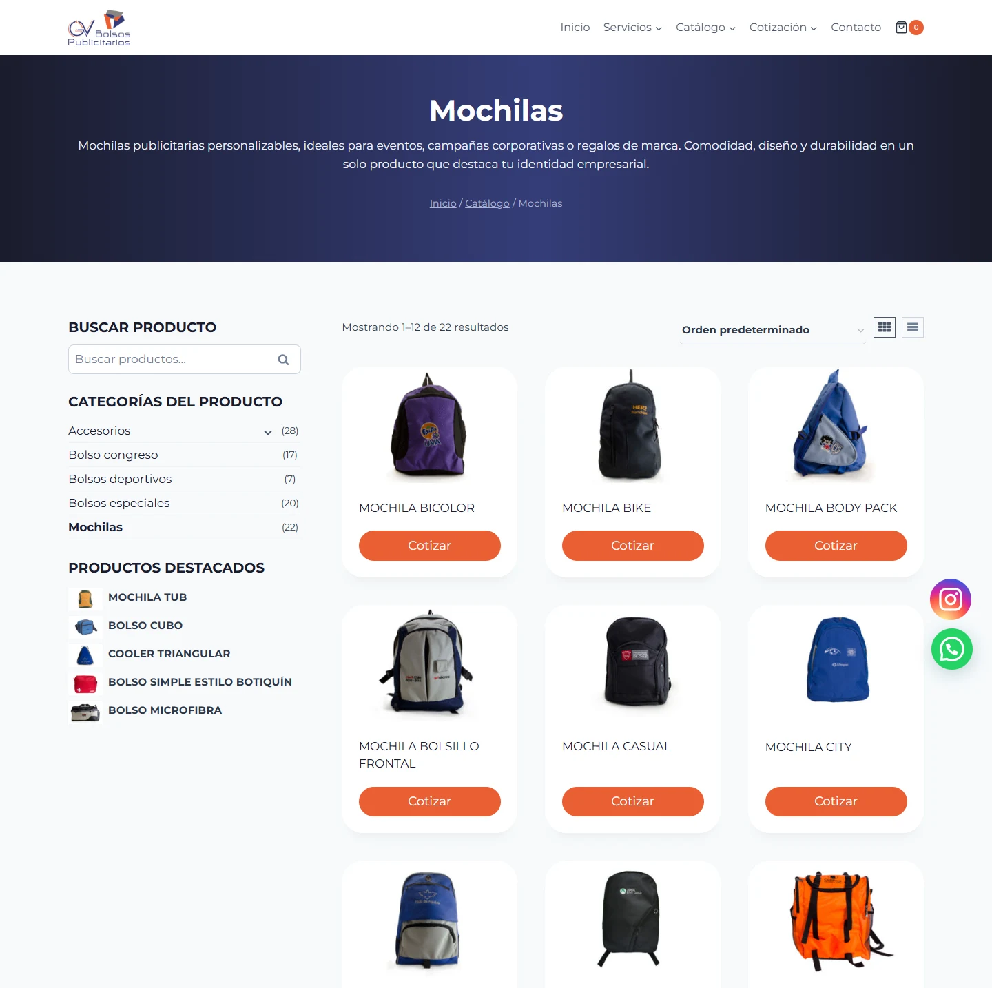 GV Bolsos Publicitarios: mochilas — primera página de categoría, escritorio, tramo 1 de 2.