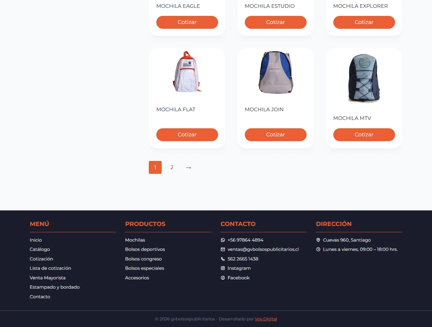 GV Bolsos Publicitarios: mochilas — primera página de categoría, escritorio, tramo 2 de 2.