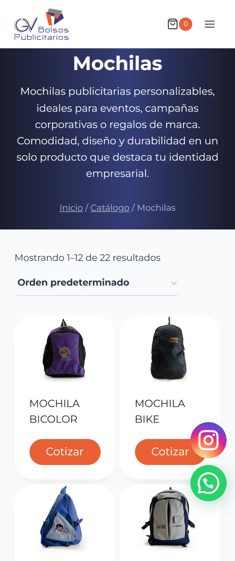 GV Bolsos Publicitarios: mochilas — primera página de categoría, móvil, tramo 1 de 6.