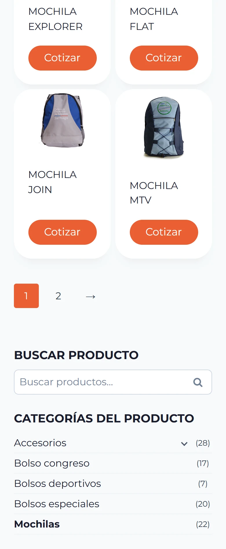 GV Bolsos Publicitarios: mochilas — primera página de categoría, móvil, tramo 3 de 6.