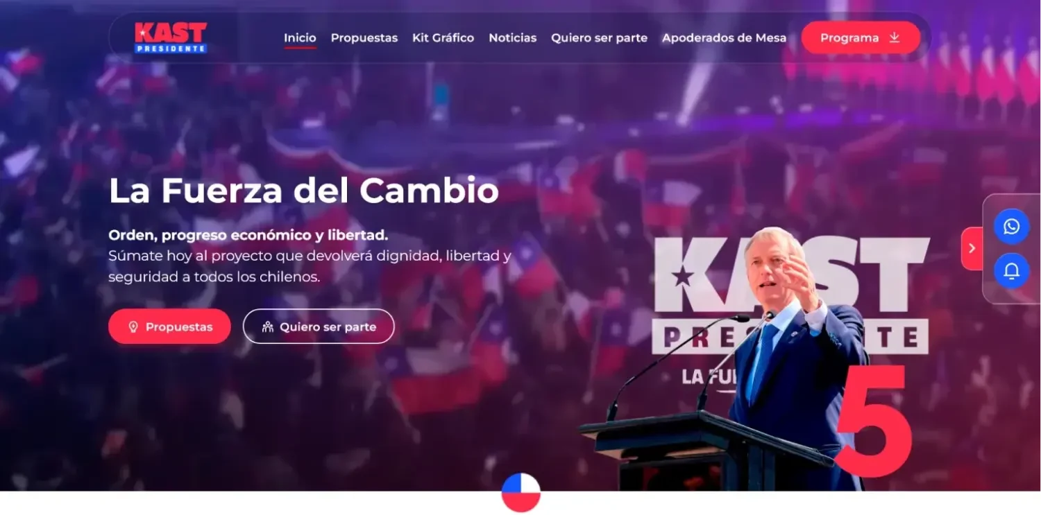 Captura del sitio web de Kast Presidente