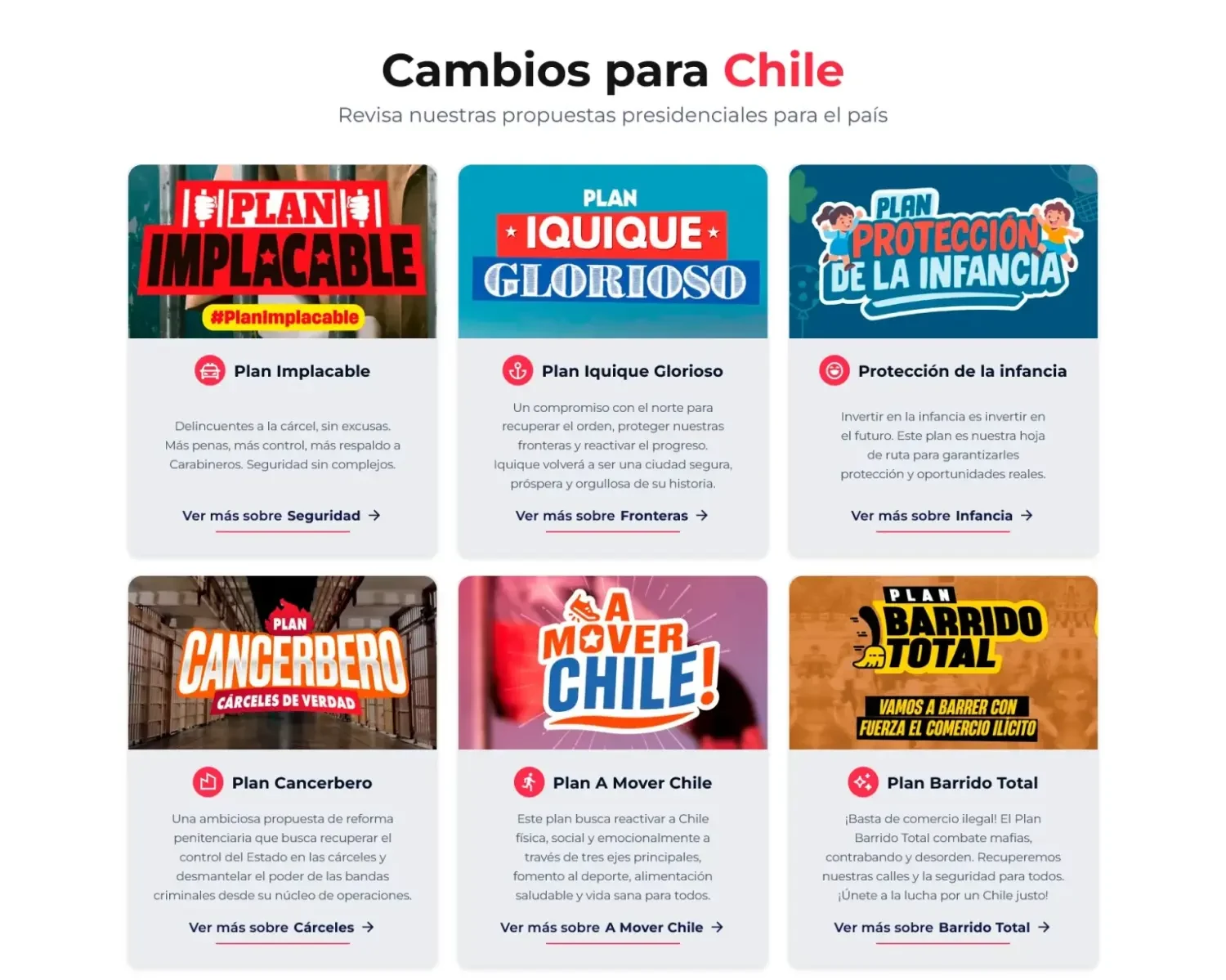 Captura del sitio web de Kast Presidente