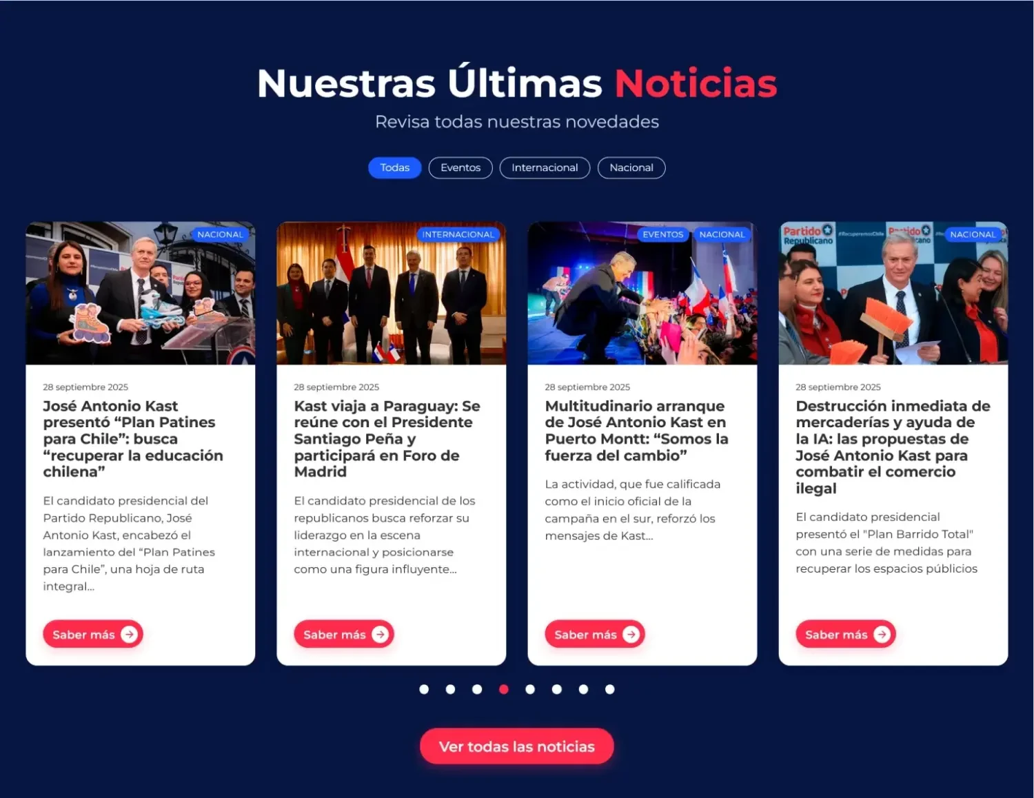 Captura del sitio web de Kast Presidente