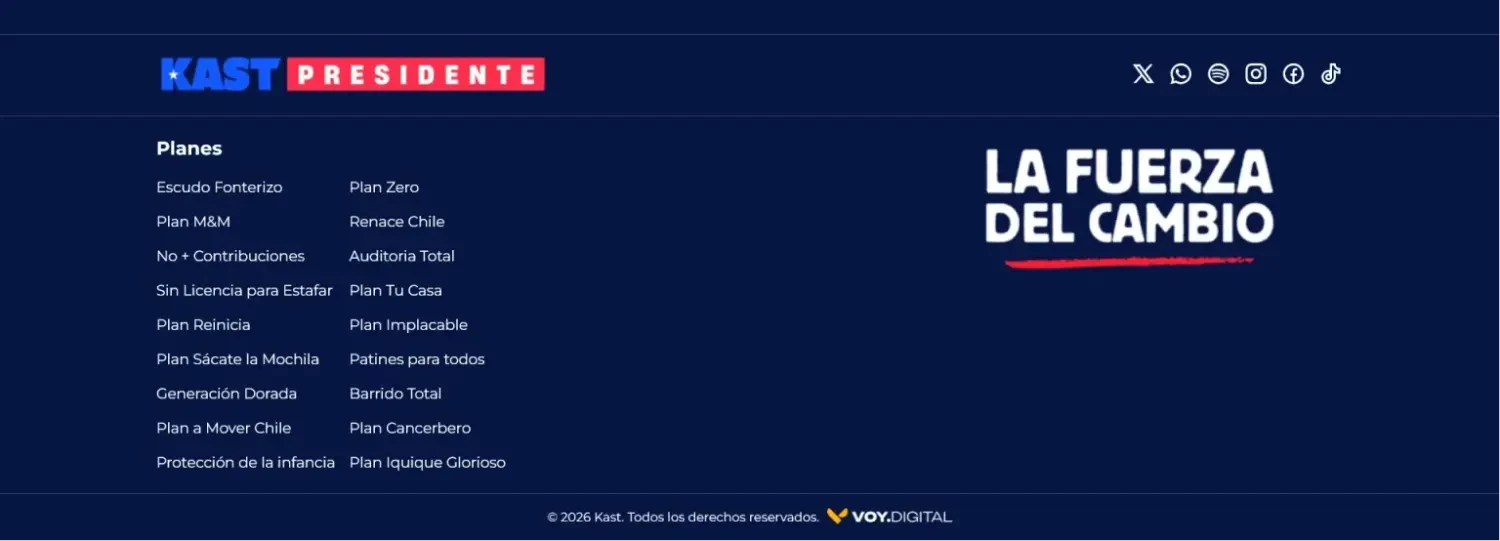 Captura del sitio web de Kast Presidente