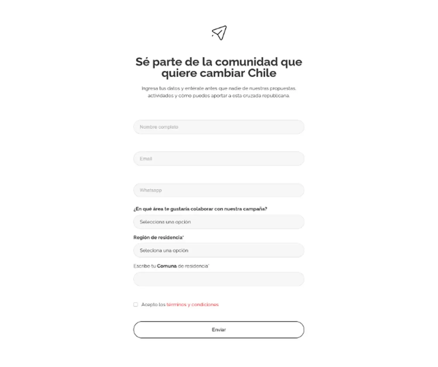Equipo de Campaña del Candidato José Antonio Kast: Página de Inicio, antes del proyecto, fragmento 2