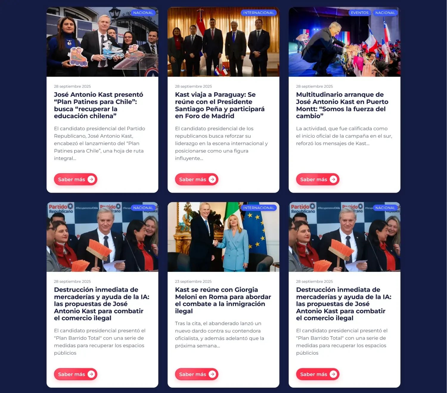 Equipo de Campaña del Candidato José Antonio Kast: Página de Noticias, diseño entregado, fragmento 2