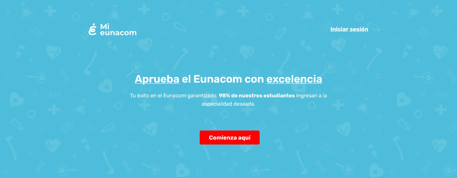 Mi EUNACOM, versión anterior en escritorio: cabecera y propuesta anterior. Fragmento 1 de 8 de la misma página completa.