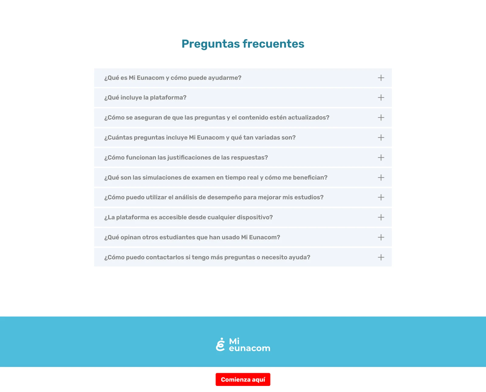 Mi EUNACOM, versión anterior en escritorio: preguntas frecuentes y pie de página. Fragmento 8 de 8 de la misma página completa.