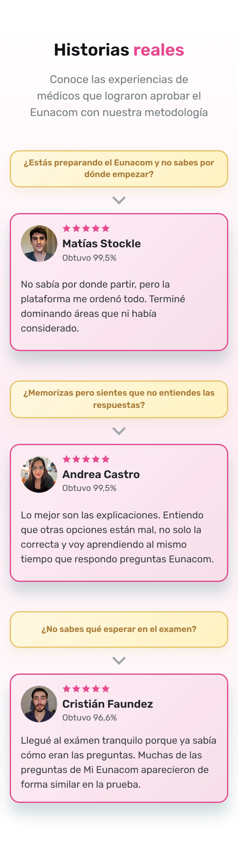 Mi EUNACOM, rediseño en móvil: historias y testimonios. Fragmento 4 de 11 de la misma página completa.