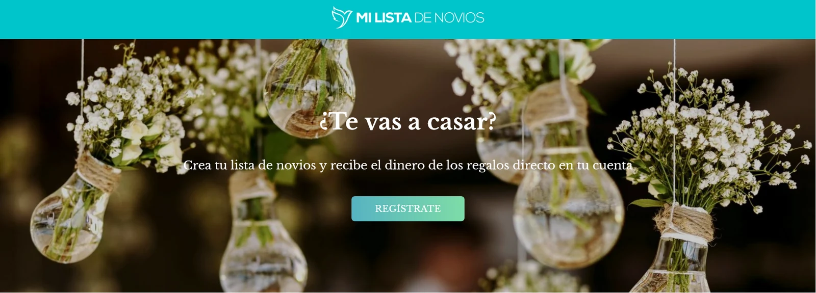 Mi Lista de Novios, antes del rediseño: Cabecera y propuesta original: crea tu lista y recibe los regalos en tu cuenta.